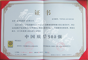 China top 500 quality certificate